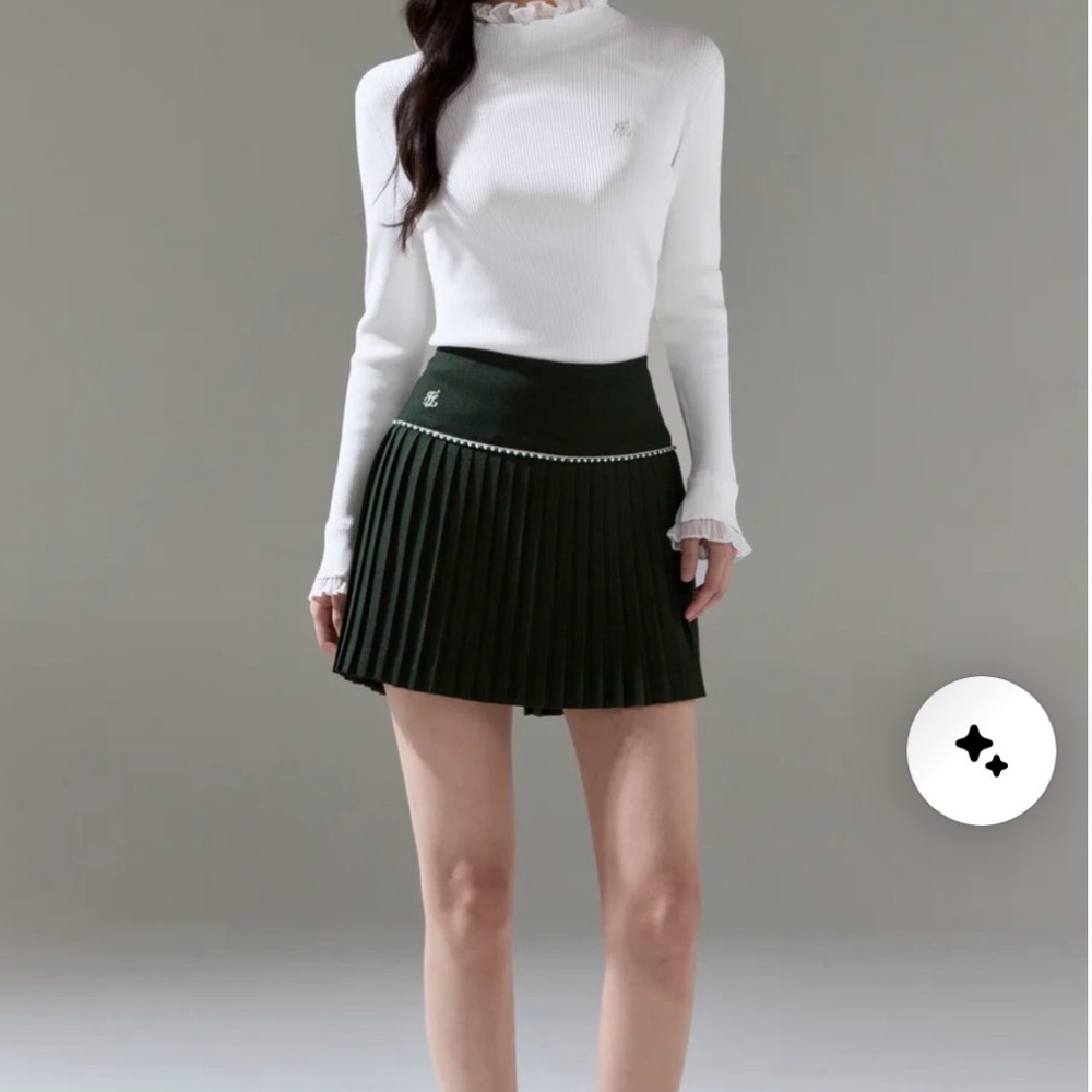 NEW Fair Liar Signature Pearl & Bead Flare Pleated Skirt (Green)